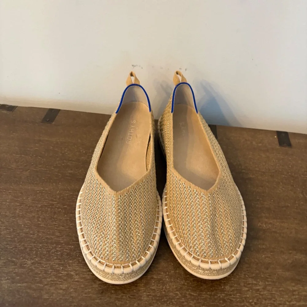 Rothys The Espadrille Golden Metallic Sand Knit Flats Womens 10 Lightweight